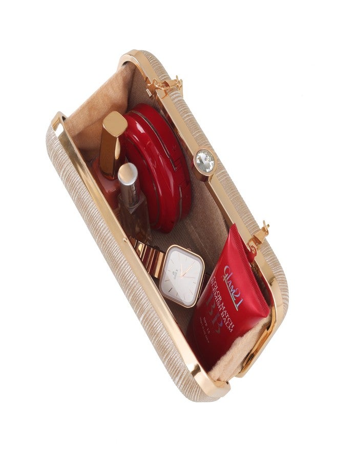 JI ACCESSORIES Elegant Gold Box Clutch for Women Bridal Wedding Party Evening Handbag with Metal Handle and Chain Strap - Image 5